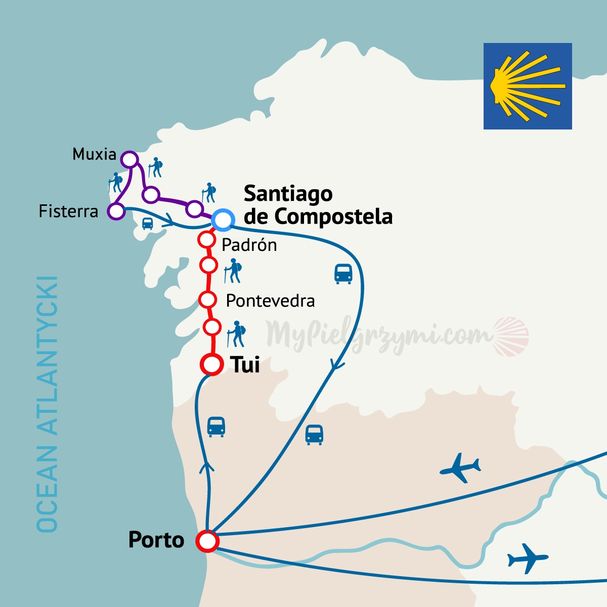 Camino Portugues i Camino Muxia Finisterra mapa